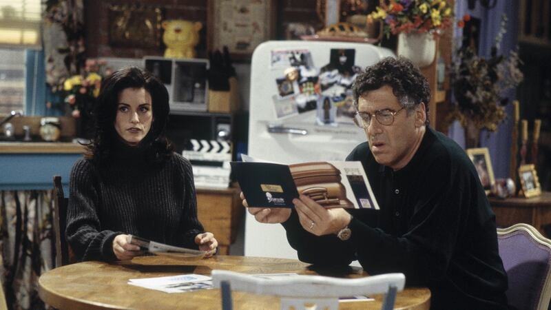Features culture television February 2019. For Guardian piece on the inside story of Friends. FRIENDS -- "The One Where Nana Dies Twice" Episode 8 -- Pictured: (l-r) Courteney - Cox as Monica Geller, Elliott Gould as Jack Geller  (Photo by Joseph Del Valle/NBC/NBCU Photo Bank via Getty Images)