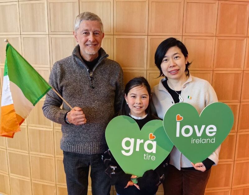 ‘Predestined connection:' Peg Chiu with her husband Toni and their daughter Kate. Photograph: Enda O'Dowd