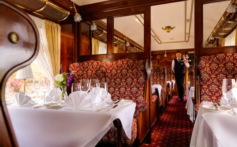 Housed within two original carriages from the Orient Express, the Pullman Restaurant at Glenlo Abbey offers a dining experience