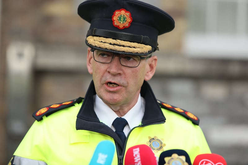 Garda Commissioner Drew Harris speaking to the media at Garda headquarters in Dublin following the death of Garda Kevin Flatley. Photograph: Collins