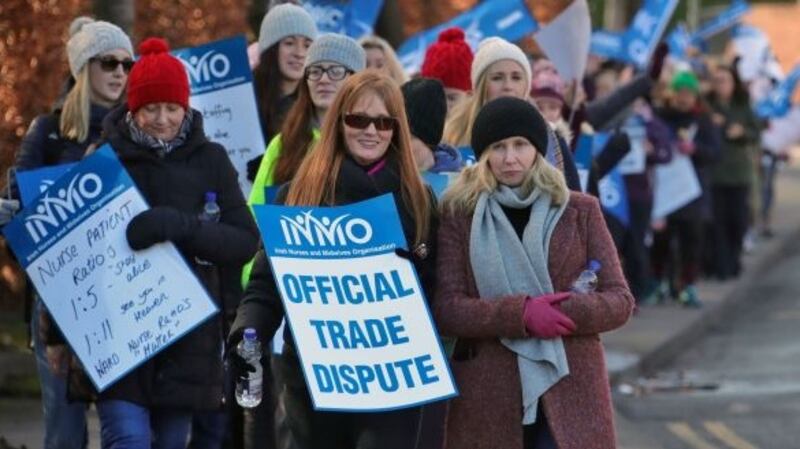 Nurses pictured on the picket line outside St Vincent’s Hospital in Dublin last Wednesday as part of a dispute over pay. Photograph: Collins