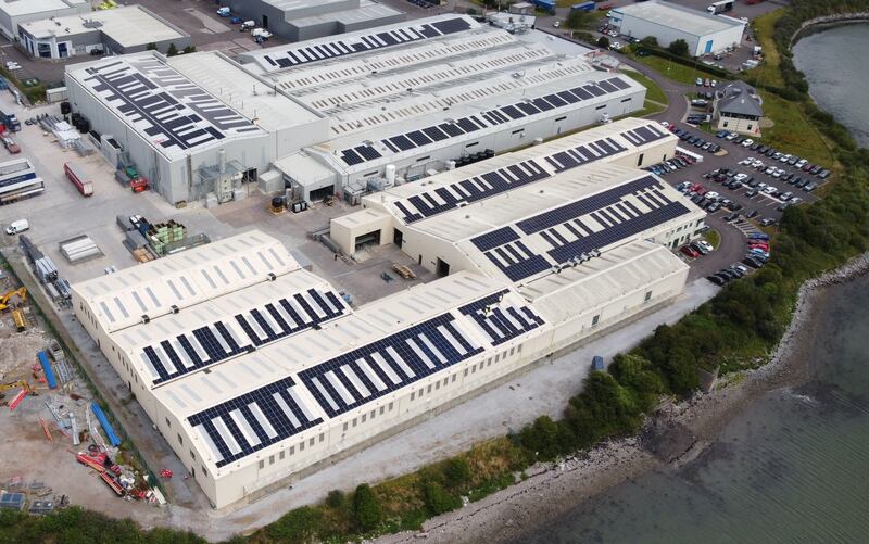 AMS: More than 2,500 solar panels have been installed on the roof of this Architectural & Metal Systems facility at Little Island, Cork
