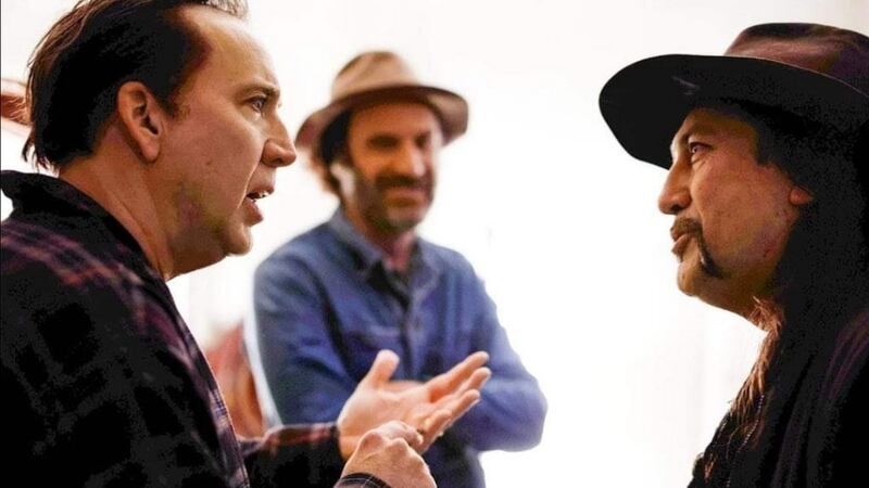 Nicolas Cage and  Richard Stanley on the set of Color Out of Space. ‘When Nic Cage initially phoned me from a bar somewhere in Nevada,  I remember thinking: okay, that’s pretty far-fetched.’ Photograph:  XYZ Films