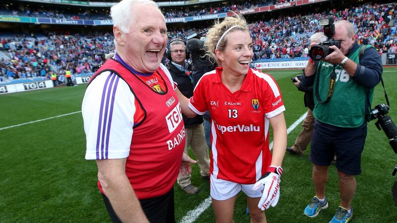 Eamonn Ryan with Valerie Mulcahy after the 2015 final. Photo: Ryan Byrne/Inpho