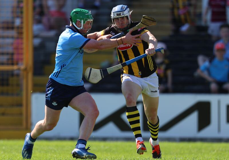 Dublin’s Conor McHugh tackles Kilkenny's TJ Reid. Photograph: Leah Scholes/Inpho