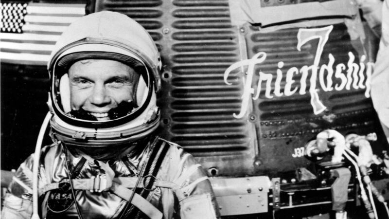 US astronaut John Glenn with the Friendship 7 Mercury spacecraft. Photograph: EPA/Nasa