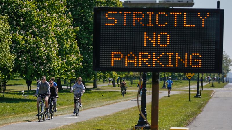 Phoenix Park’s Chesterfield Avenue: the parking spaces on the hard shoulder will become cycle lanes and the existing cycle lanes on the avenue will be used for footpaths. Photograph: Crispin Rodwell