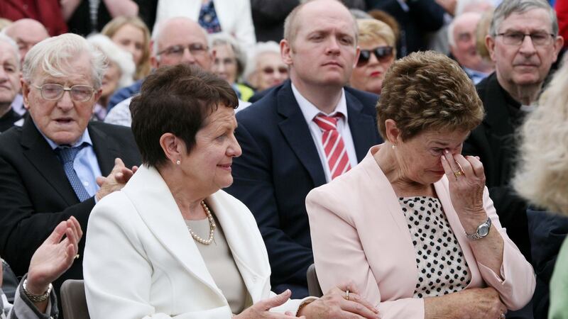 Anne Byrne and Frances Morley, wives of the slain gardaí pictured at the ceremony. Photograph: Brian Farrell