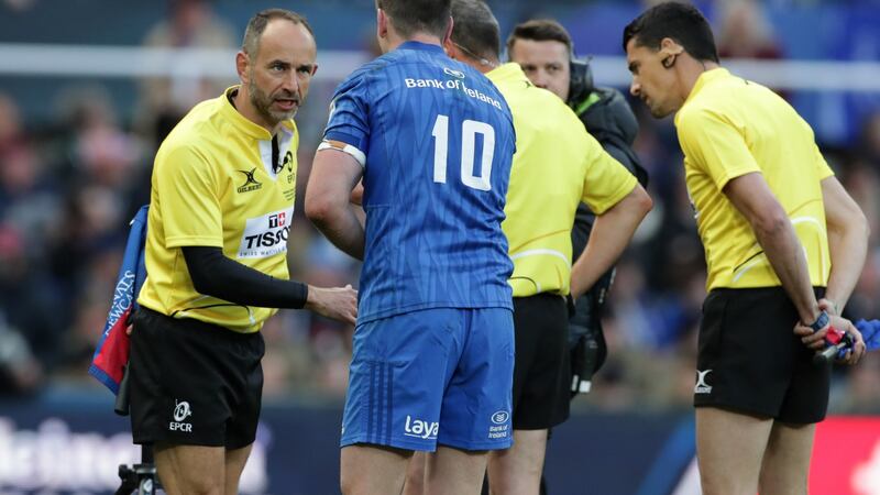 Johnny Sexton’s on-field relationship with referees didn’t always come across as particularly convivial. Photograph: Billy Stickland/Inpho
