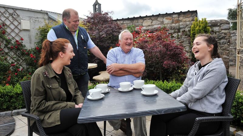 Locals Sinead Corbett, Peadar Collins, Tom Walsh and Sarah Lynch  in the Thatch and Thyme cafe in Kildorrery,  Co Cork. Photograph: Daragh Mc Sweeney/Provision