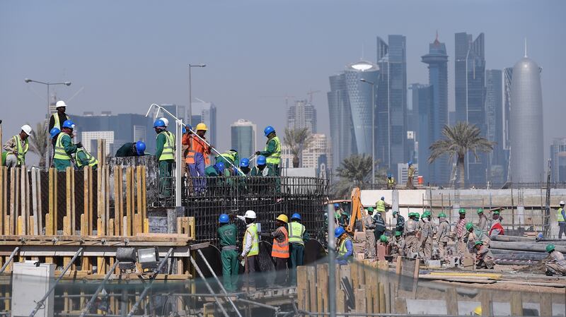 The Doha skyline can be seen in the background as construction continues on stadiums. Photo: Pressefoto Ulmer\ullstein bild via Getty Images