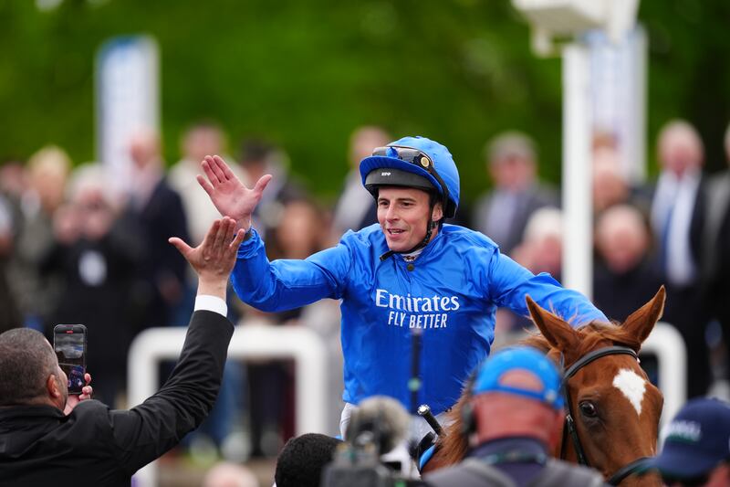 William Buick on board Desert Flower after winning the Betfred 1,000 Guineas at Newmarket on Sunday. Photograph: David Davies/PA Wire for The Jockey Club