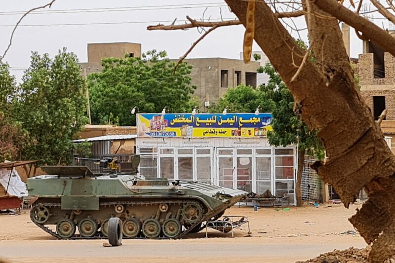 Sudanese Army soldiers rest near a tank at a checkpoint in Khartoum on April 30th. Photograph: AFP via Getty
