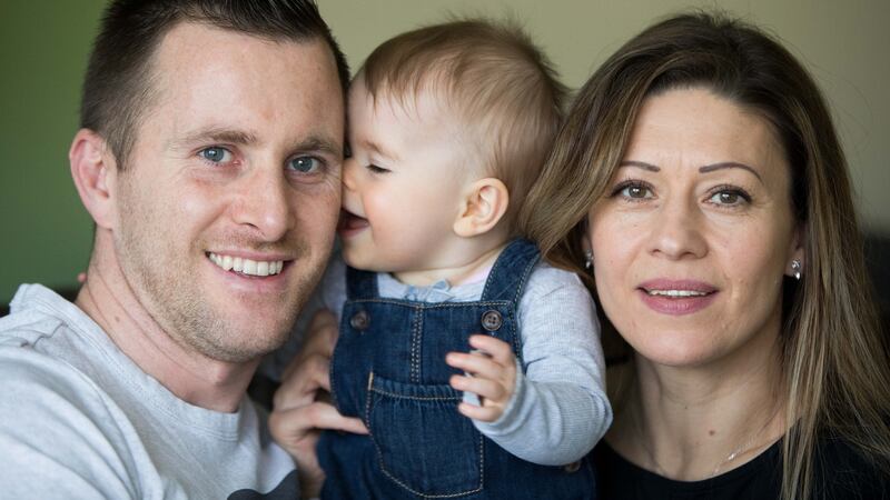 Niall Molly and Gabbie Varga had a naming ceremony for their daughter Mia, presided over by interfaith minister Karen Dempsey. Photograph: Tom Honan