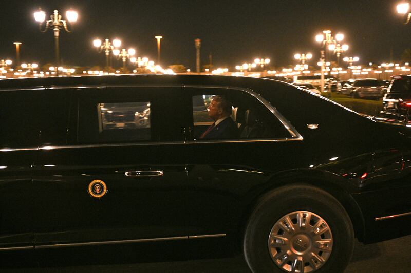 US president Donald Trump leaves the Saudi-US investment forum in Riyadh. Photograph: Brendan Smialowski/Getty Images