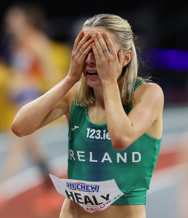 Sarah Healy dejected after race. Photograph: Ian MacNicol/Getty