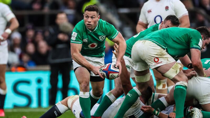 John Cooney moves the ball during the Six Nations game against England at Twickenham. Photograph: Billy Stickland/Inpho