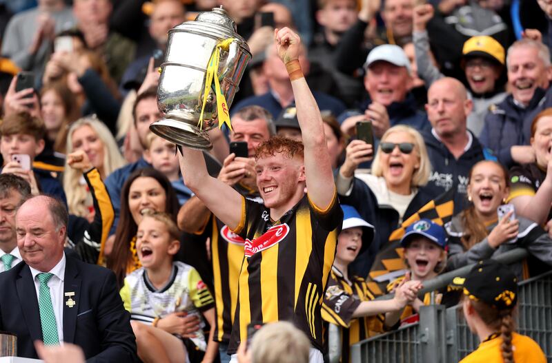 Kilkenny's John Donnelly lifts the cup after his team's victory against Galway in the Leinster SHC final. Photograph: Bryan Keane/Inpho