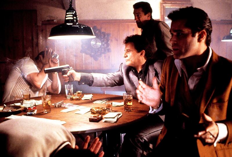 GoodFellas: Joe Pesci (centre) as a mobster with a hair-trigger temper, with Robert De Niro and Ray Liotta