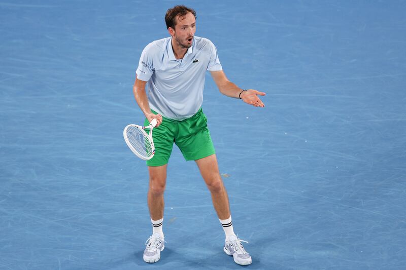 Russia's Daniil Medvedev reacts after a point against USA's Learner Tien during their men's singles match on day five of the Australian Open. Photograph: Martin Keep/AFP via Getty Images