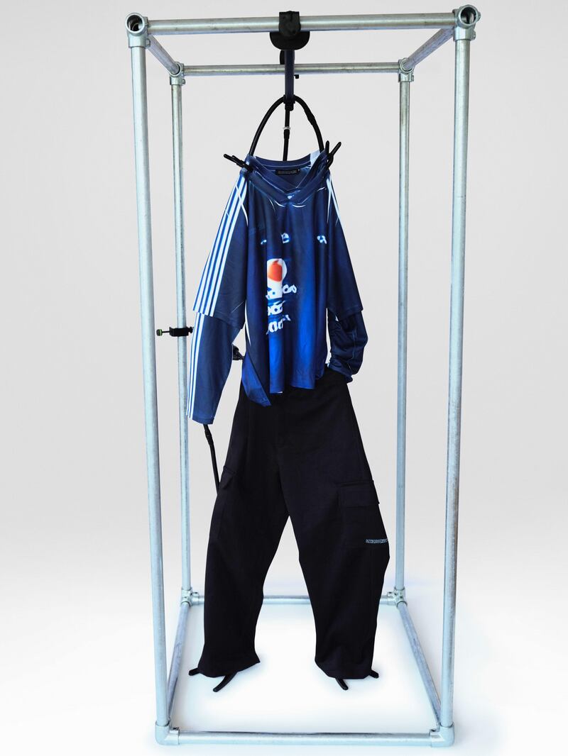 Robyn Lynch X Synflux sublimation printed sports jersey (€110)  cotton drill cargo trouser (€175)