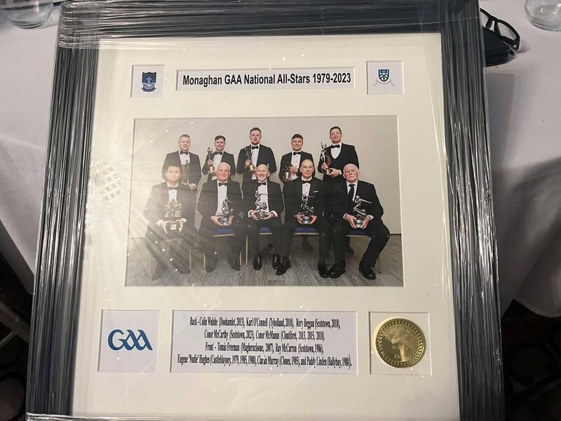 Monaghan's 10 All Stars remembered, including Nudie Hughes. Photograph: Clones GAA