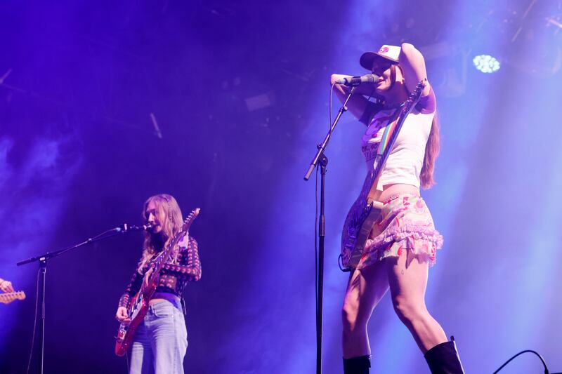 Hester Chambers and Rhian Teasdale of Wet Leg on the Electric Arena stage on Friday. Photograph: Alan Betson/The Irish Times

