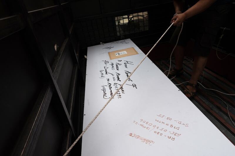 The coffin of Rakesh Kumar Yadav arrives in Kathmandu, the Nepali capital, on April 13th, 2022. Photograph: Saumya Khandelwal/New York Times