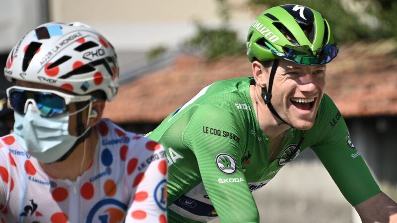 Ireland’s Sam Bennett smiles at the start of the 16th stage of the Tour de France. Photograph:  Anne-Christine Poujoulat/AFP via Getty Images