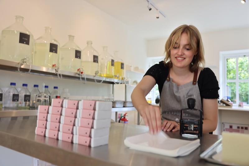 Líne de Eyto, wrapping soap at the Burren Perfumery. Photograph: Dara Mac Dónaill 