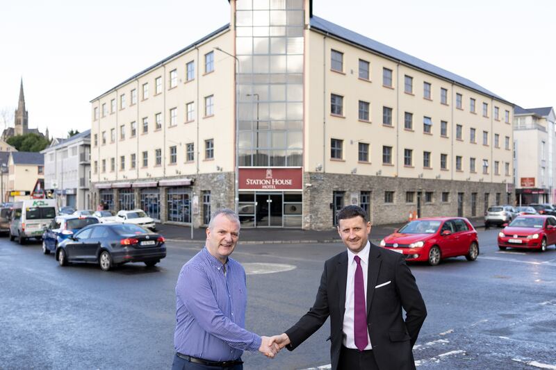 Gallagher and McHale outside the hotel on Letterkenny’s Lower Main Street