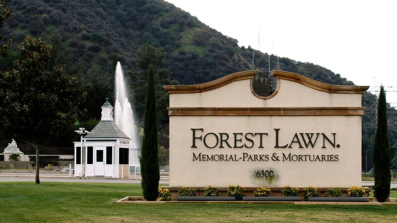 The entrance of Forest Lawn Memorial Park and Mortuary, the final resting place of US actress Debbie Reynolds and her daughter  actress Carrie Fisher. Photograph: EPA