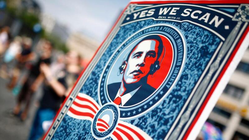Heroes or anarchists? a demonstration against the National Security Agency in support of Edward Snowden in Frankfurt this week. Photograph:  Kai Pfaffenbach/Reuters