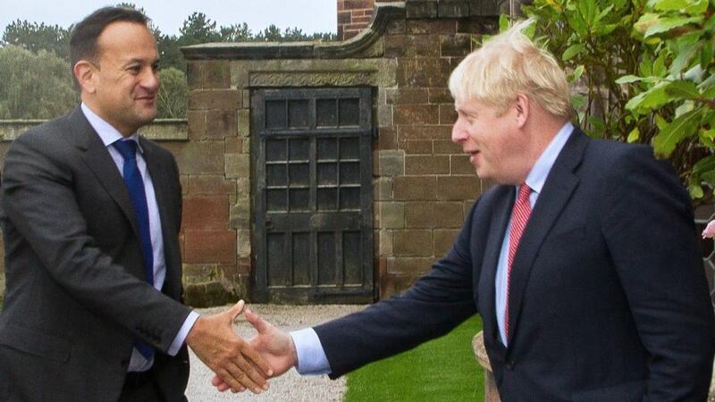 Then taoiseach Leo Varadkar and British prime minister Boris Johnson at Thornton Manor Hotel, on The Wirral in October 2019: The accord was founded on the latter’s duplicity. Photograph: PA