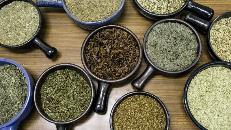 A variety of herbs – anise, fennel, licorice, mint, coriander, wormwood – at an absinthe distillery in Motiers, Switzerland. Photograph: Niels Ackermann/The New York Times