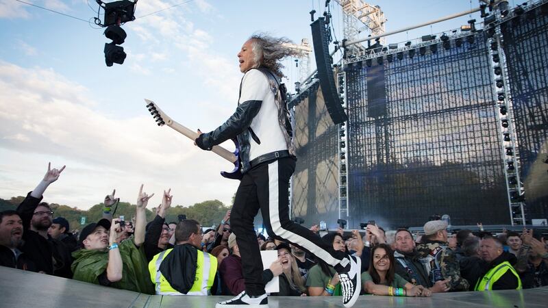 Kirk Hammett of Metallica on stage during their concert at Slane Castle, Co Meath, on Saturday. Phorograph: Arthur Carron