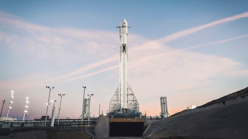 A photograph released by SpaceX shows its Falcon 9 rocket before liftoff from Vandenberg Air Force Base in California. Photograph: SpaceX via AP.