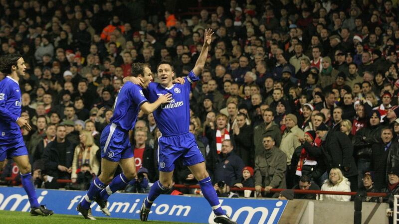 John Terry celebrates equalising for Chelsea in the first meeting between Mourinho and Wenger. Photo: Getty Images