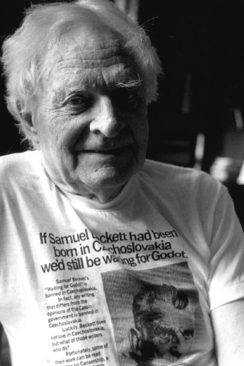 Stephen Spender wearing theSamuel Beckett  campaign T-shirt