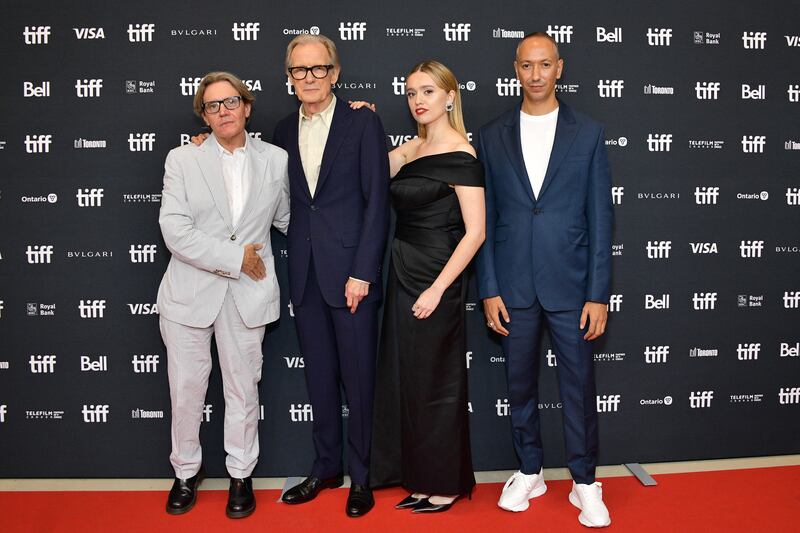 (L-R) Stephen Woolley, Bill Nighy, Aimee Lou Wood, and Oliver Hermanus attend the Living Premiere during the 2022 Toronto International Film Festival in September. Photograph: Araya Doheny/Getty Images