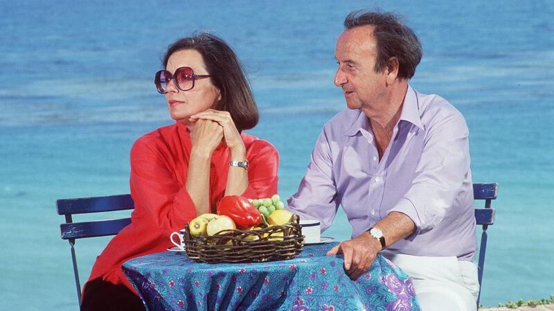 Brian Moore and his wife Jean enjoy the view from his seaside home in Malibu, California in January  1987. Photograph:  Paul Harris/Getty Images