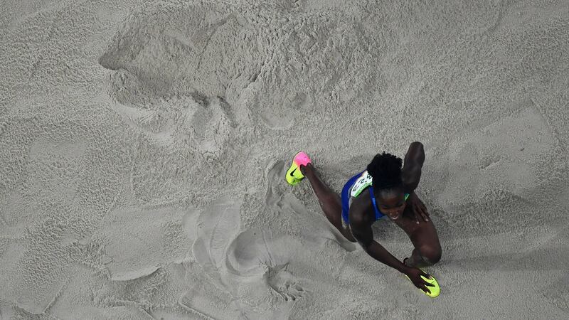 Tianna Bartoletta competing in the women’s long jump final in Rio. Photograph: Ian Walton/Getty Images
