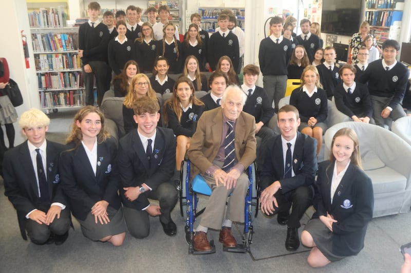 John Hemingway surrounded by sixth year history students at St Andrew's College in Dublin. Hemingway left the school in 1936.