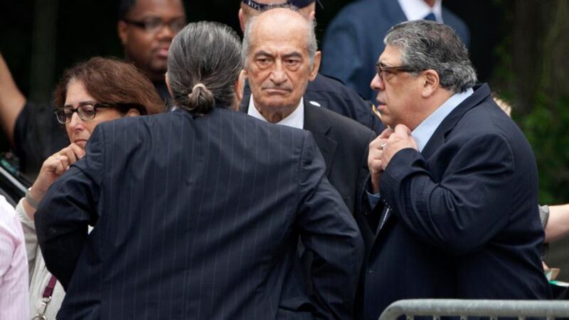Actor Vincent Pastore (right) arrives at the Cathedral Church of St John The Divine. Photograph: Carlo Allegri/Reuters
