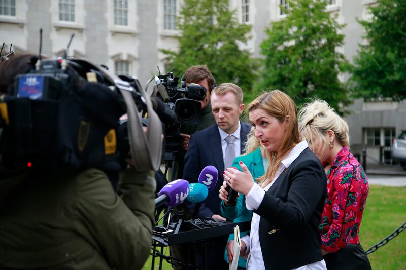 Vicky Phelan leaving Government buildings and speaking to the media.  Photograph: Nick Bradshaw/The Irish Times