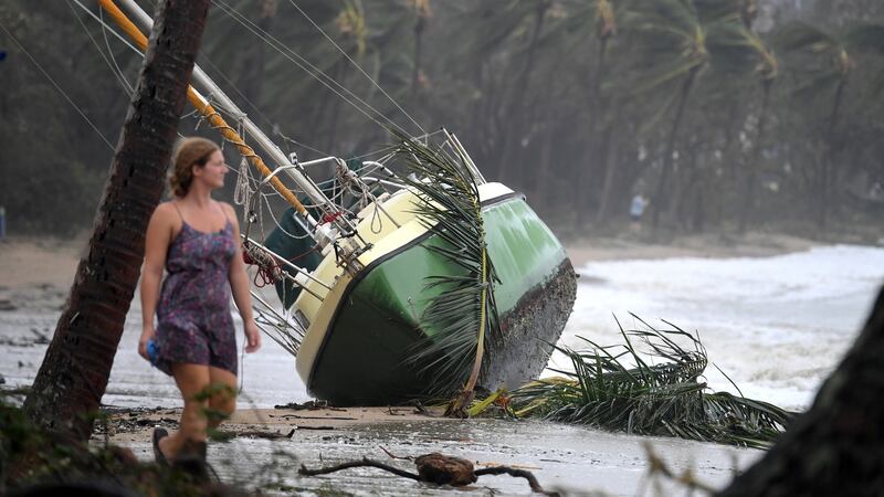 Boats were washed ashore near Airlie Beach after the cyclone. Photograph: Dan Peled/Reuters