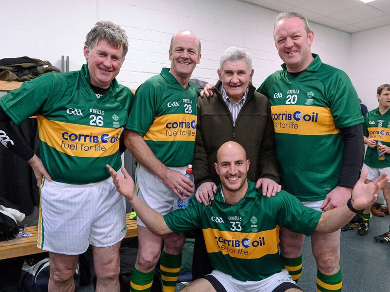 14 February 2013; Pictured is, former Kerry, and current Clare football  manager Mick O'Dwyer, with from left, Mick Spillane, Jack O'Shea, Mick Galwey and Tadhg Kennelly at the Alan Kerins GAA Challenge, supported by Liberty Insurance, which took place in Croke Park on Valentine's Day. For more information visit alankerinsprojects.org. Croke Park, Dublin. Picture credit: Matt Browne / SPORTSFILE 