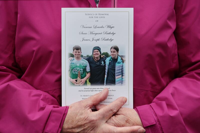 The funeral Mass for Vanessa Whyte, her son James Rutledge, and daughter Sara Rutledge was held on Saturday. Photograph: Liam McBurney/PA