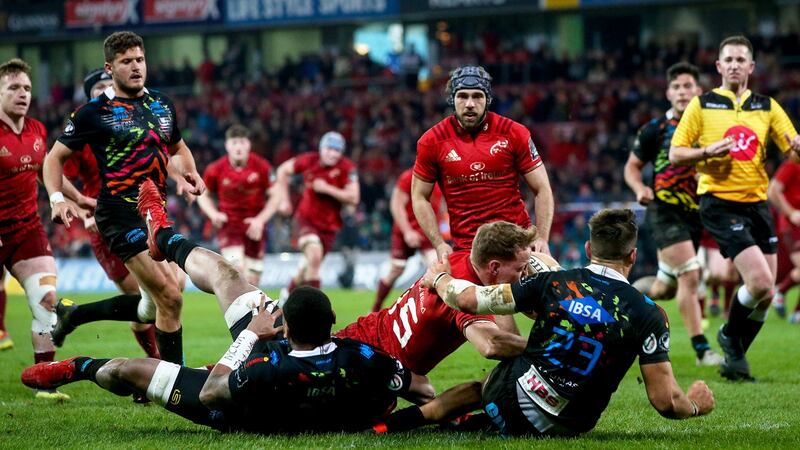 Munster’s Mike Haley scores a try in their Guinness Pro14 match agains Zebre in  Thomond Park on March 23rd. Photograph: Tommy Dickson/Inpho