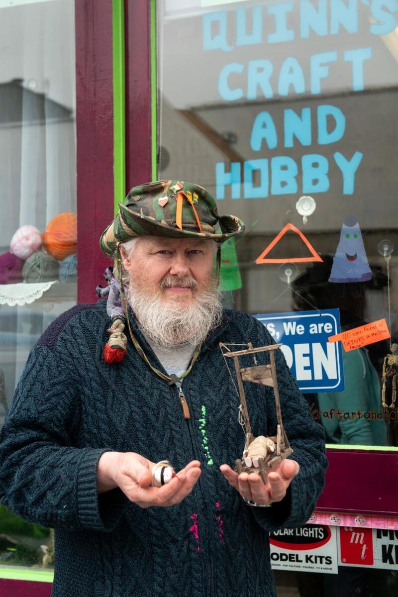 Gary Quinn with his ghoulish creations. Photograph: Aoife Herriott